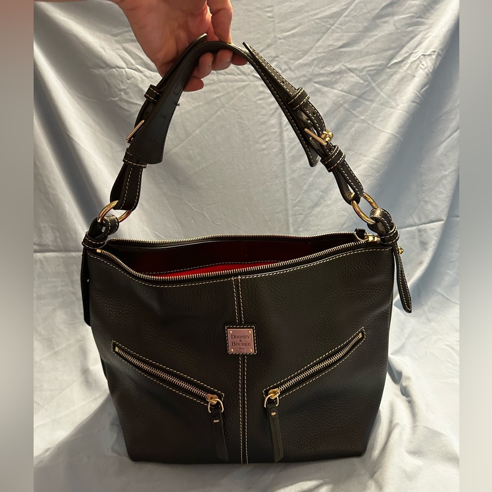 Dooney & Bourke Pebble Leather Hobo Bag- black on black